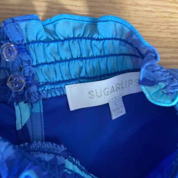 Sugarlips Algeria Floral Benna Mock Neck Ruffle Blouse / Top Size Large - Picture 6 of 9